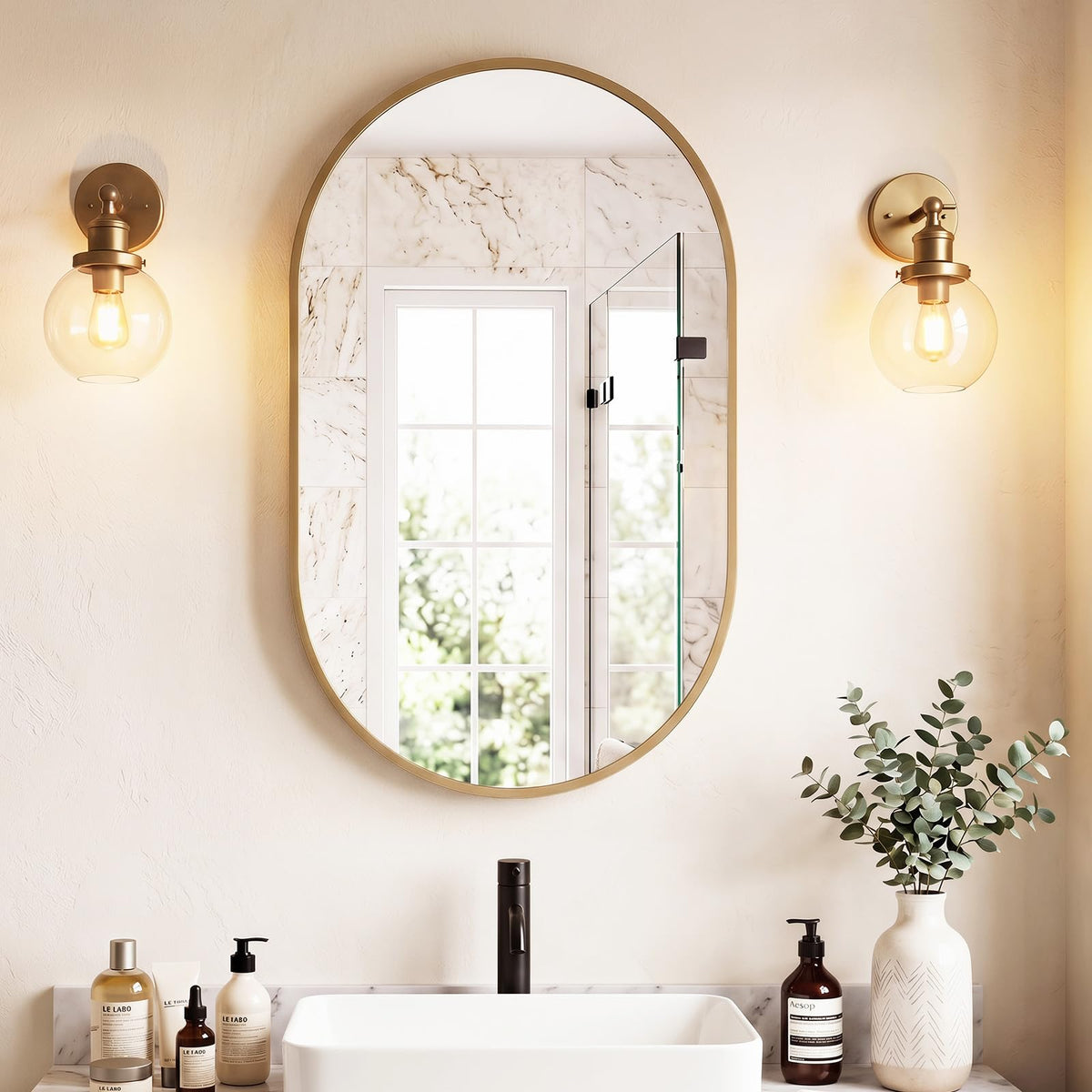 Sweetcrispy 24"x 36" Arched Gold Bathroom Mirrors for Wall