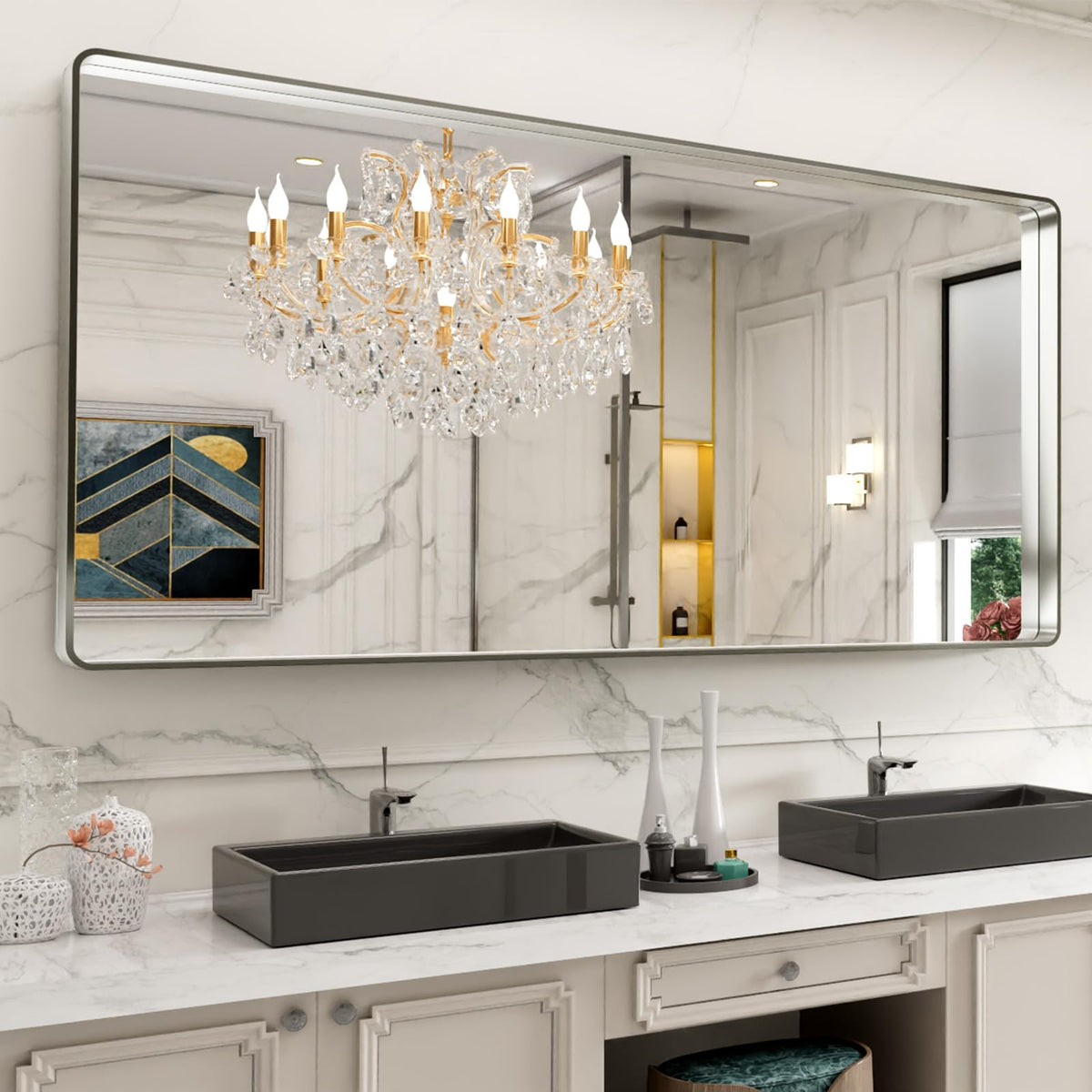 LOAAO 20X16 Inch Black Bathroom Mirror Metal Framed