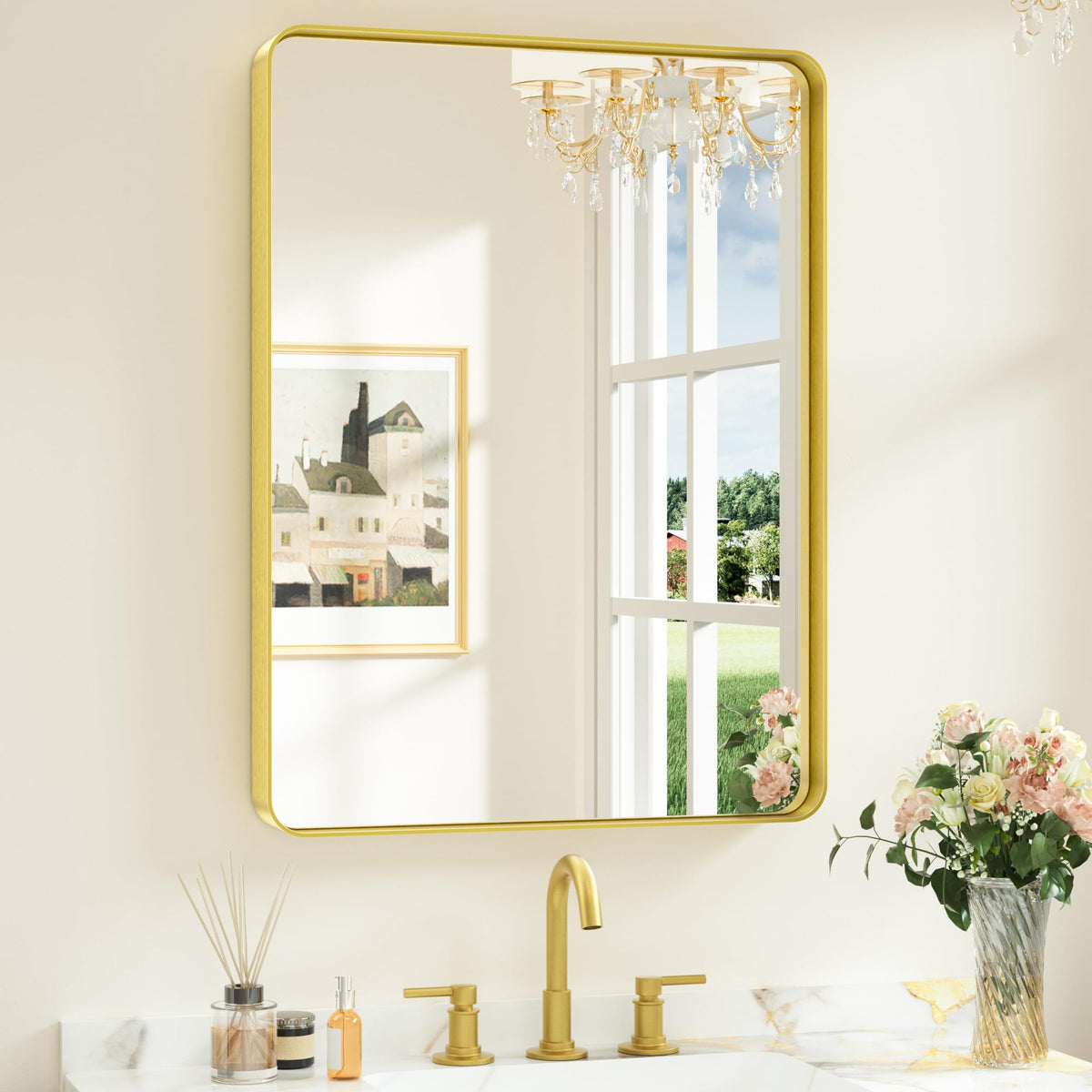 Keonjinn 20 x 30 Inch Brushed Nickel Bathroom Mirrors for Over Sink