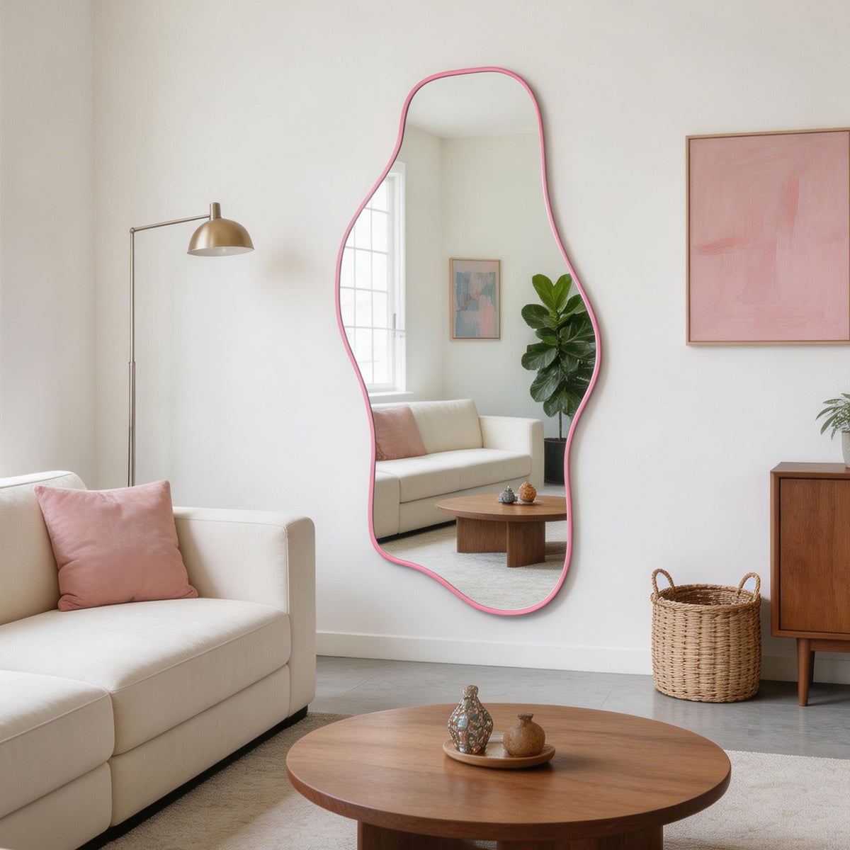 67"x31" Irregular Full Length Mirror, Abstract Frameless Mirror