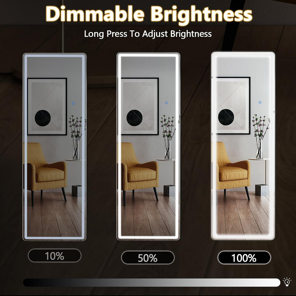 Sweetcrispy LED Full Length Floor Mirror, 65"x21" Lighted Full Body Mirror