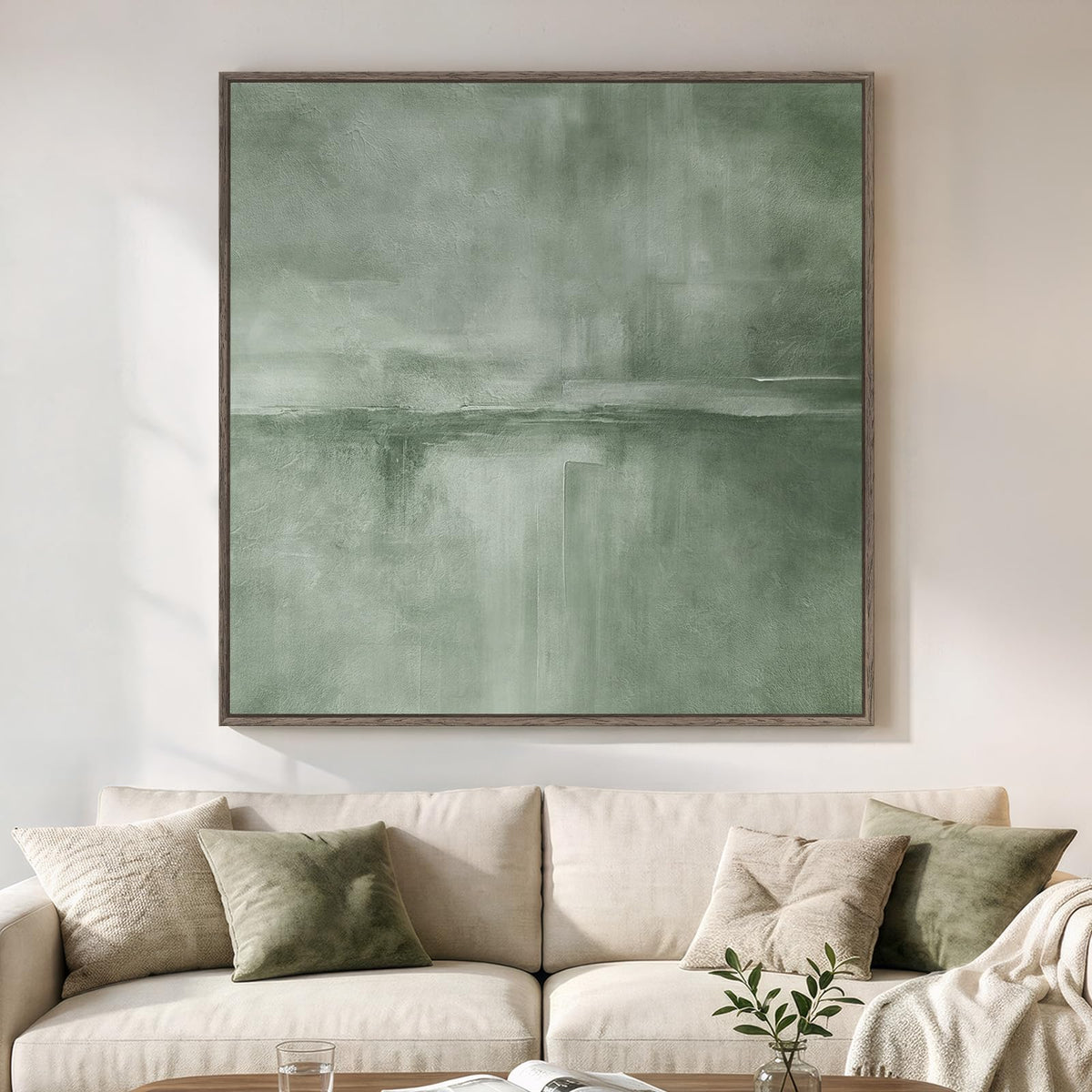 Framed Neutral Organic Abstract Canvas Wall Art for Dining Room, 30x30 Inch