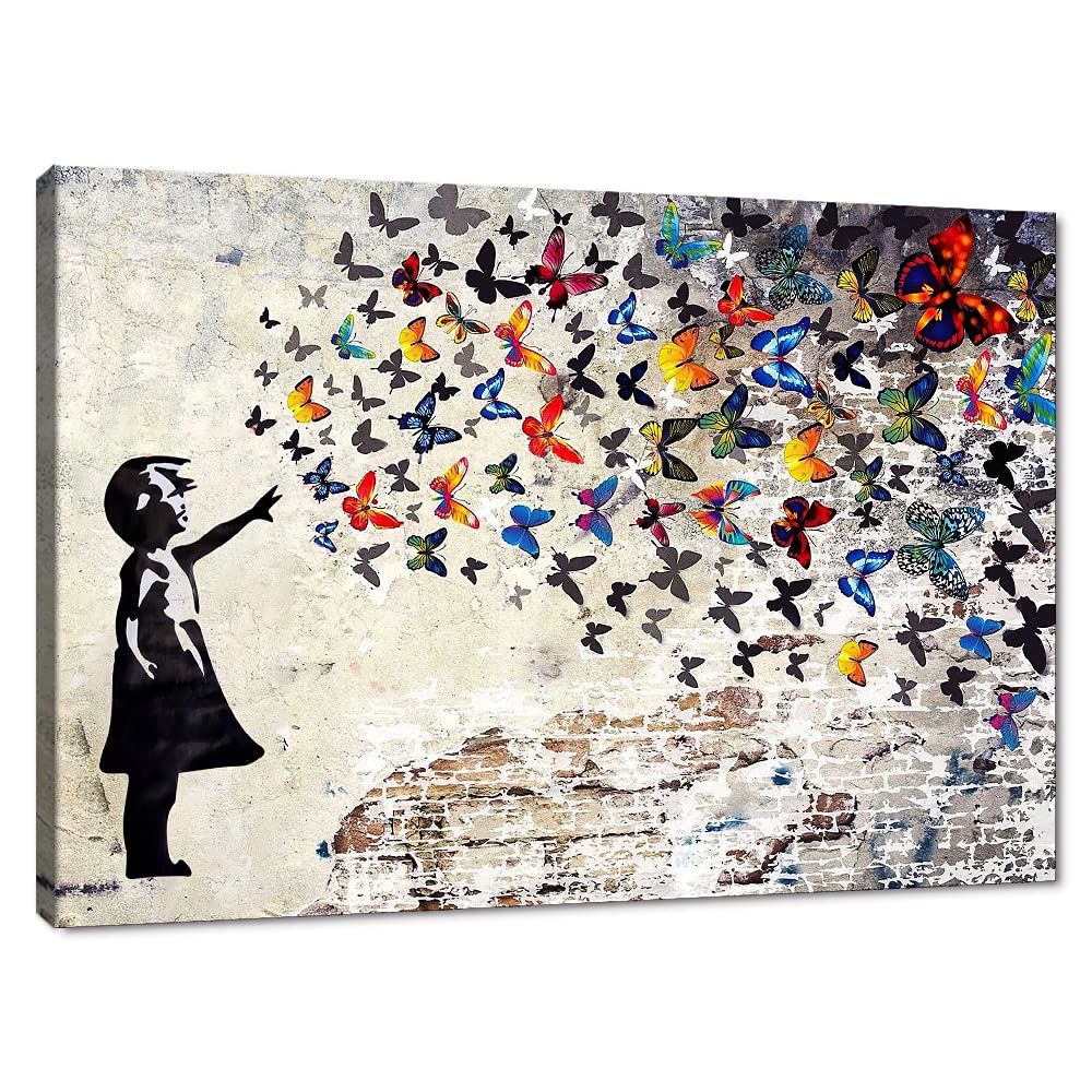 Banksy Wall Art Graffiti Street Giclee Canvas Paintings Poster and Prints Kid Wall Pictures girl Figure Street Picture Artwork Modern Framed Art for Home Wall Decor 24”Wx36”H