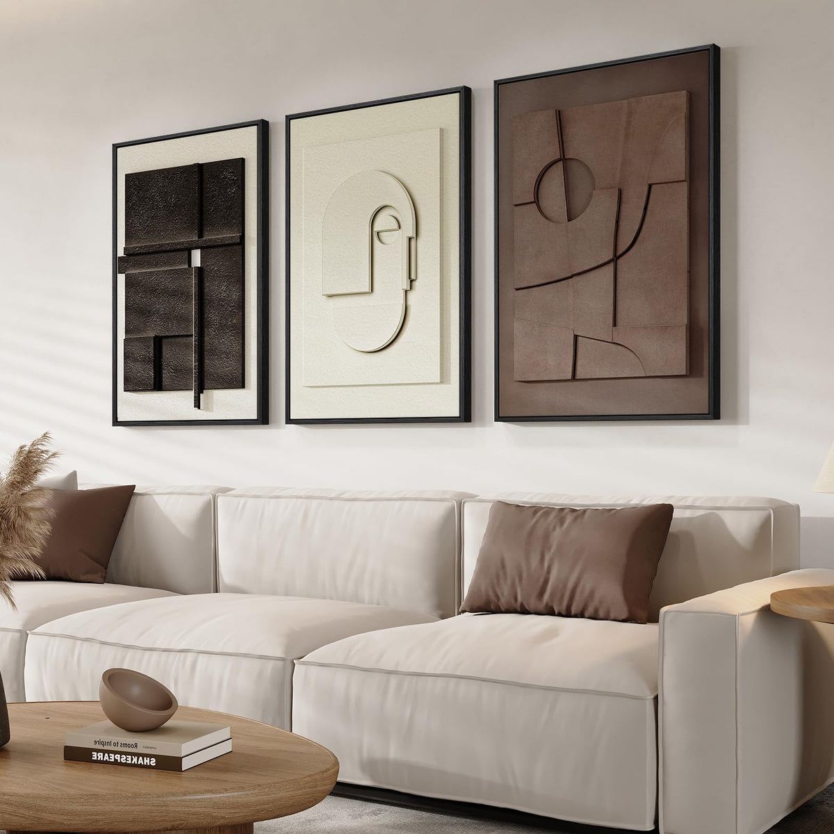 Large 3D Framed Abstract Wall Art Set, 3 Piece Modern Artwork for Walls