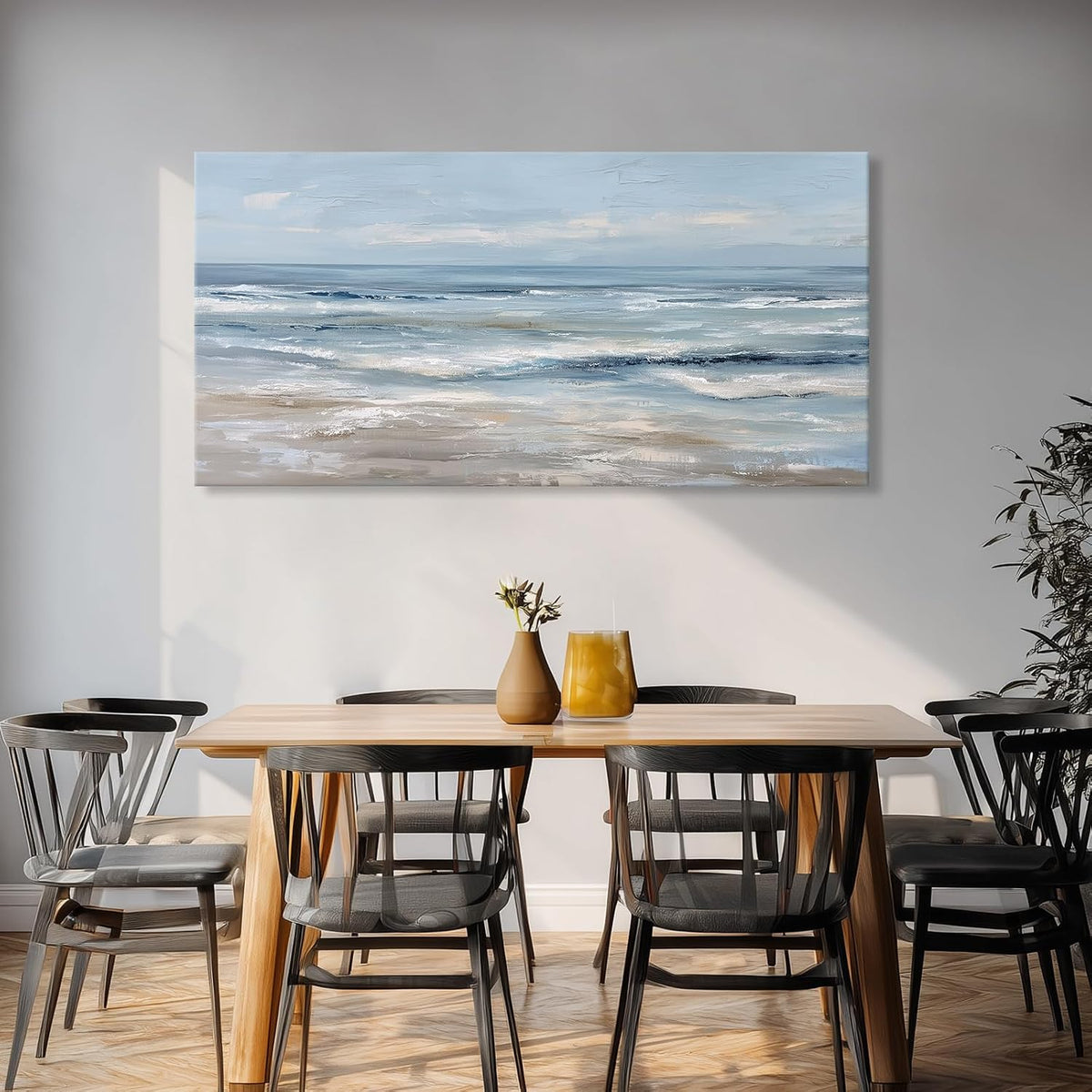 BewDalky Abstract Coastal Beach Wall Art Blue Ocean Waves Canvas Prints Modern Minimalist Landscape Painting Seascape Pictures Artwork for Living Room Bedroom Bathroom Beachy House Wall Decor 20"x40"