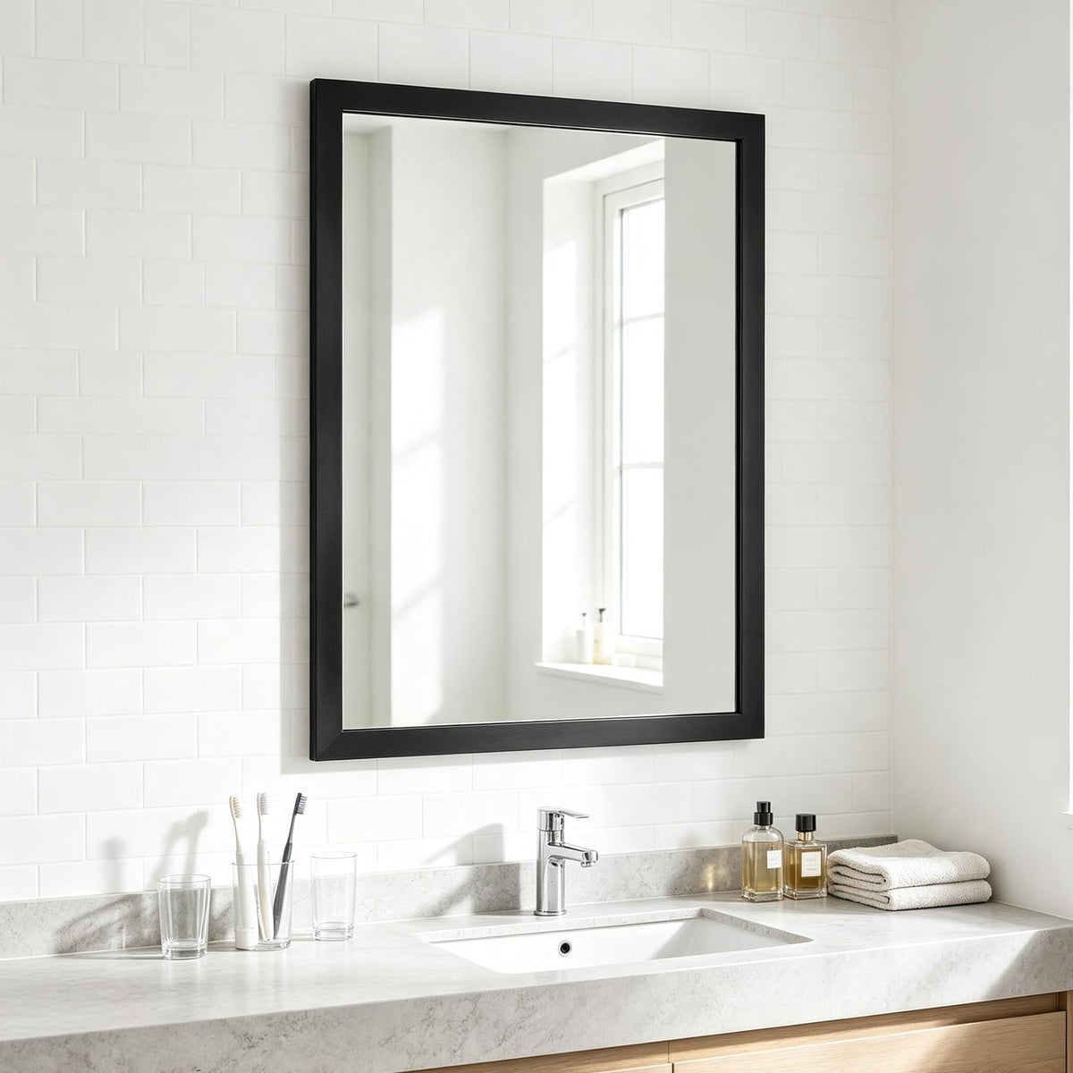 Ruomeng Wall Mirror Rectangle Decorative Mirror 12x16 Inch, Black