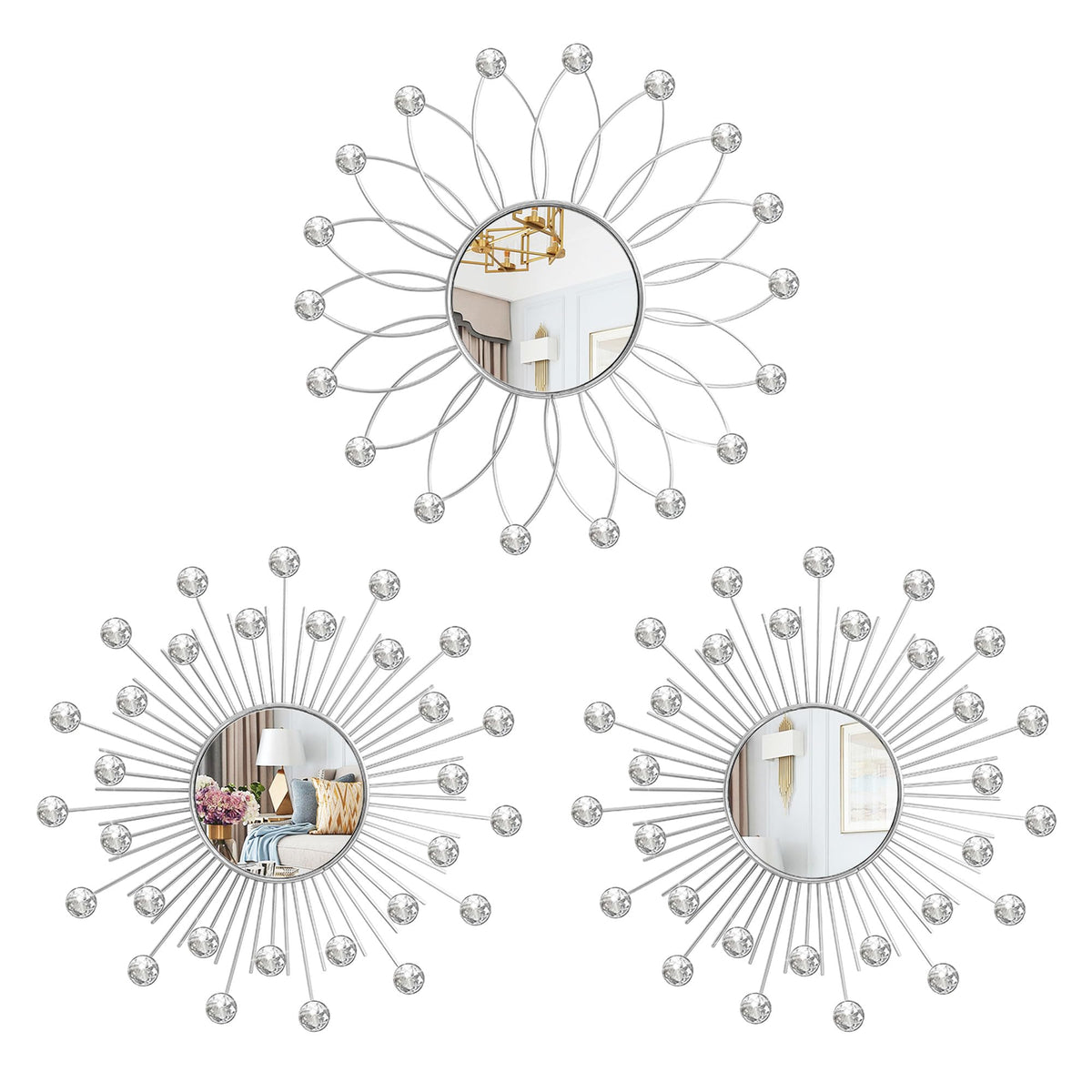 3 Pack Metal Mirrors for Wall Gold Sunburst Wall Mirror Home Decor Accent