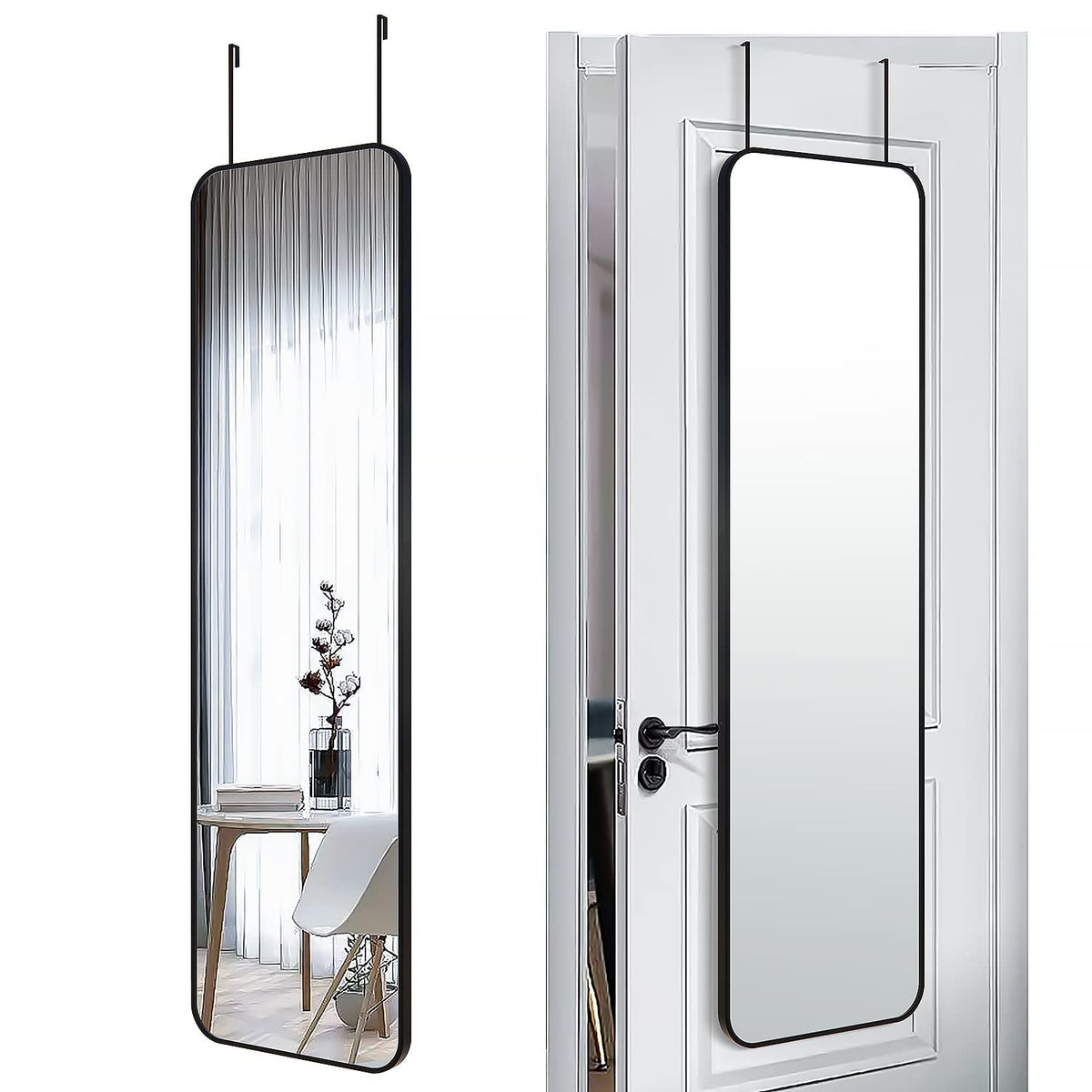 SCWF-GZ 47x14 Full Length Mirror Over the Door Hang or Wall Mounted Black