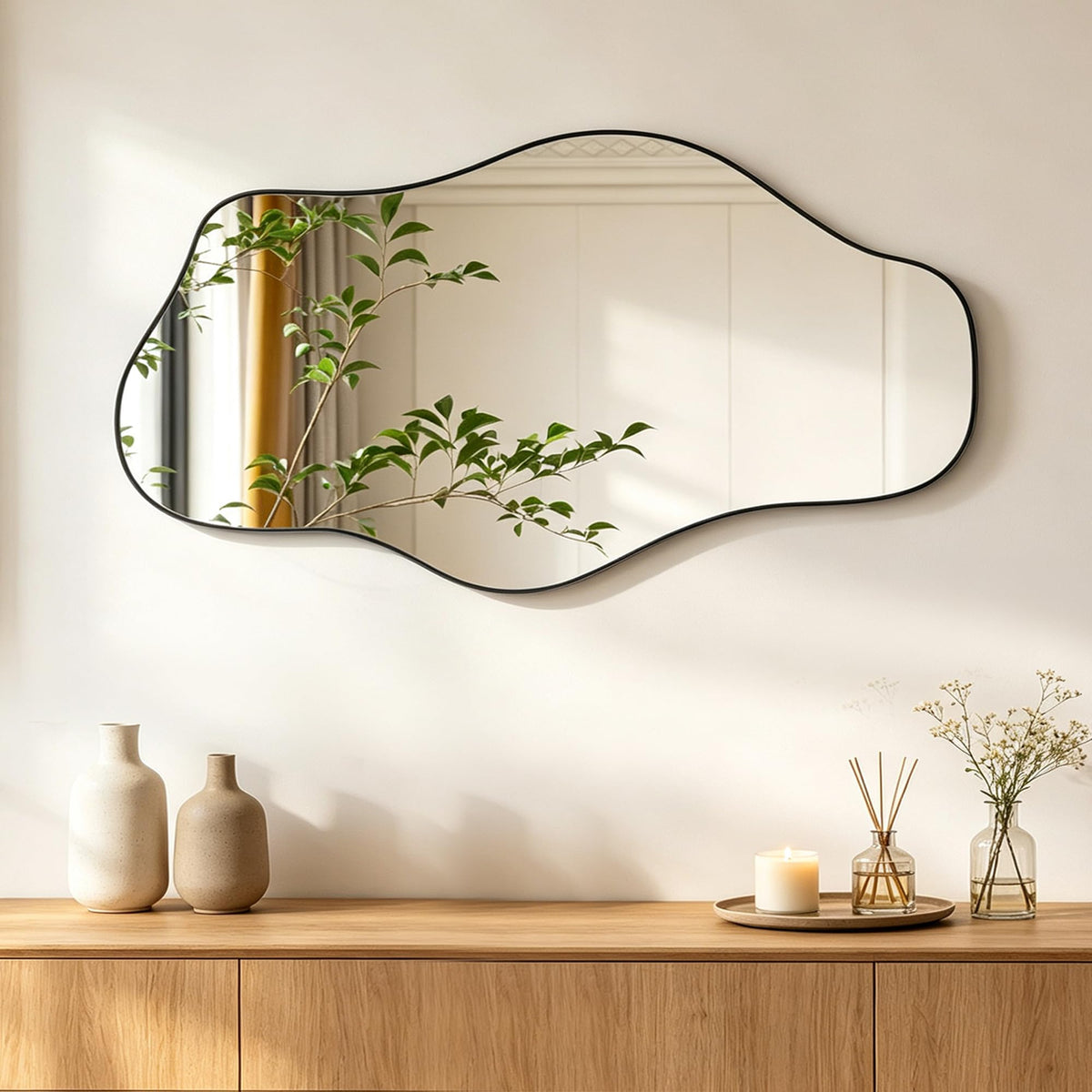 67"x31" Irregular Full Length Mirror, Abstract Frameless Mirror