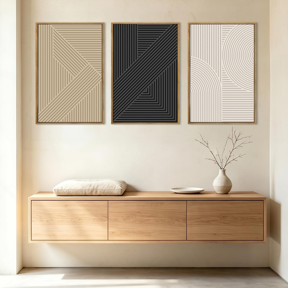 BINCUE Neutral Abstract Wall Art Beige Large Wall Decor Boho Mid Century Modern Artwork Art Print for Living Room Bedroom Office 24"x36" Set of 3 Gift