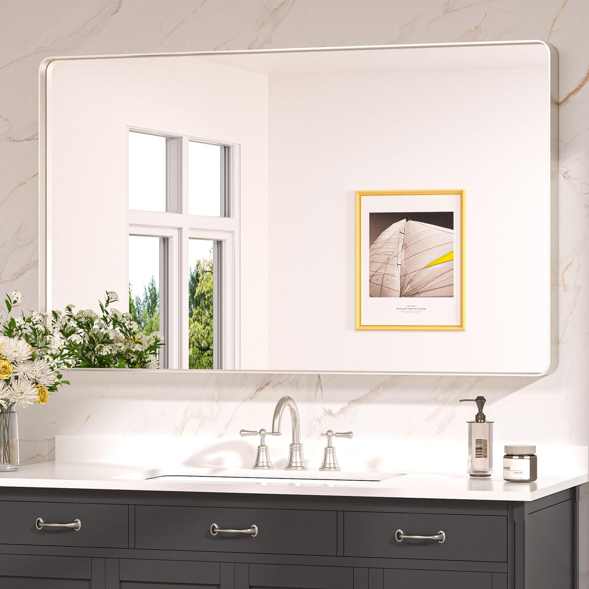 Keonjinn 20 x 30 Inch Brushed Nickel Bathroom Mirrors for Over Sink