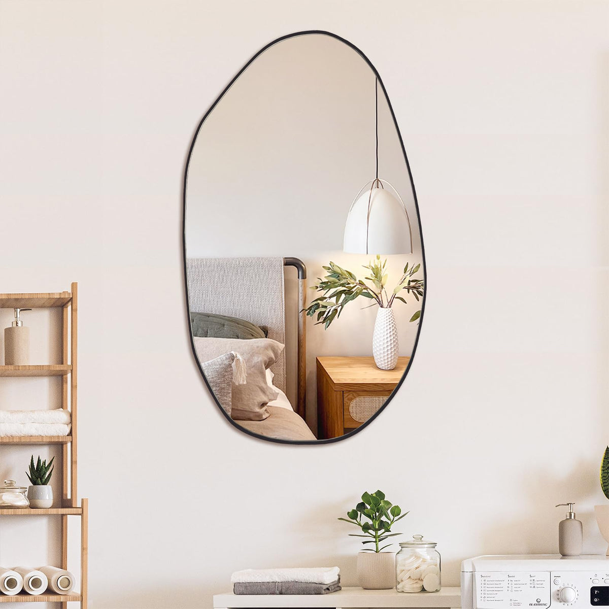 Irregular Asymmetrical Wall Mirror, 28" x 20" Gold Bathroom Mirror