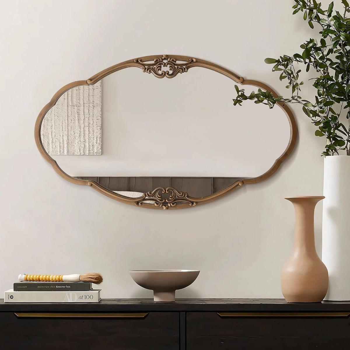 Besdomus Vintage Gold Wall Mirror: 33"x19.5" Medium Antique Oval Mirror