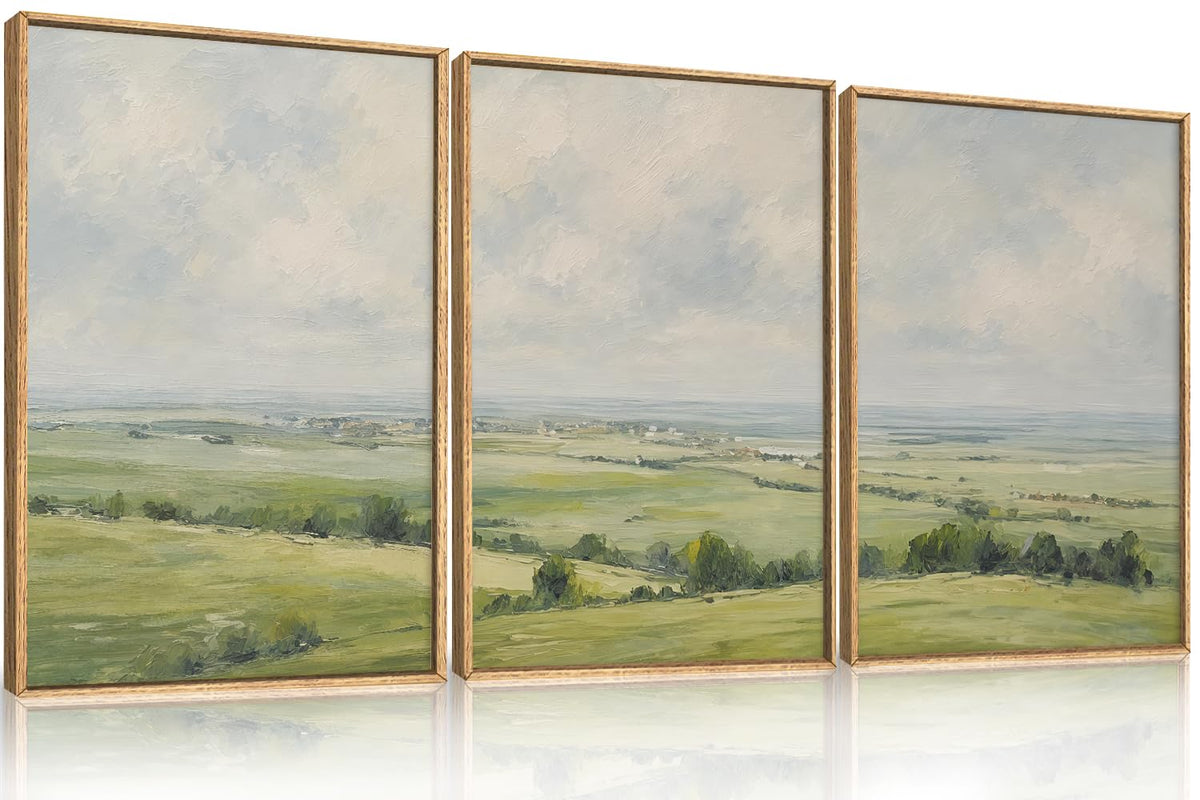 HOURIA Blue White Abstract Neutral Framed Canvas Wall Art Set- 16"x24"x3