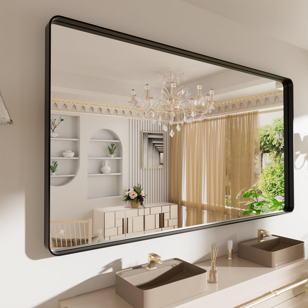 LOAAO 20X16 Inch Black Bathroom Mirror Metal Framed