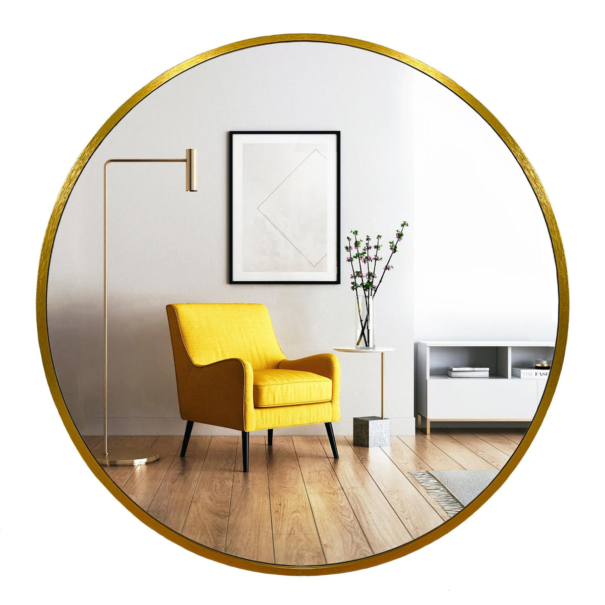 Oruii Round Mirror, 24 inch Black Circle Mirror, Matte Black Metal Frame