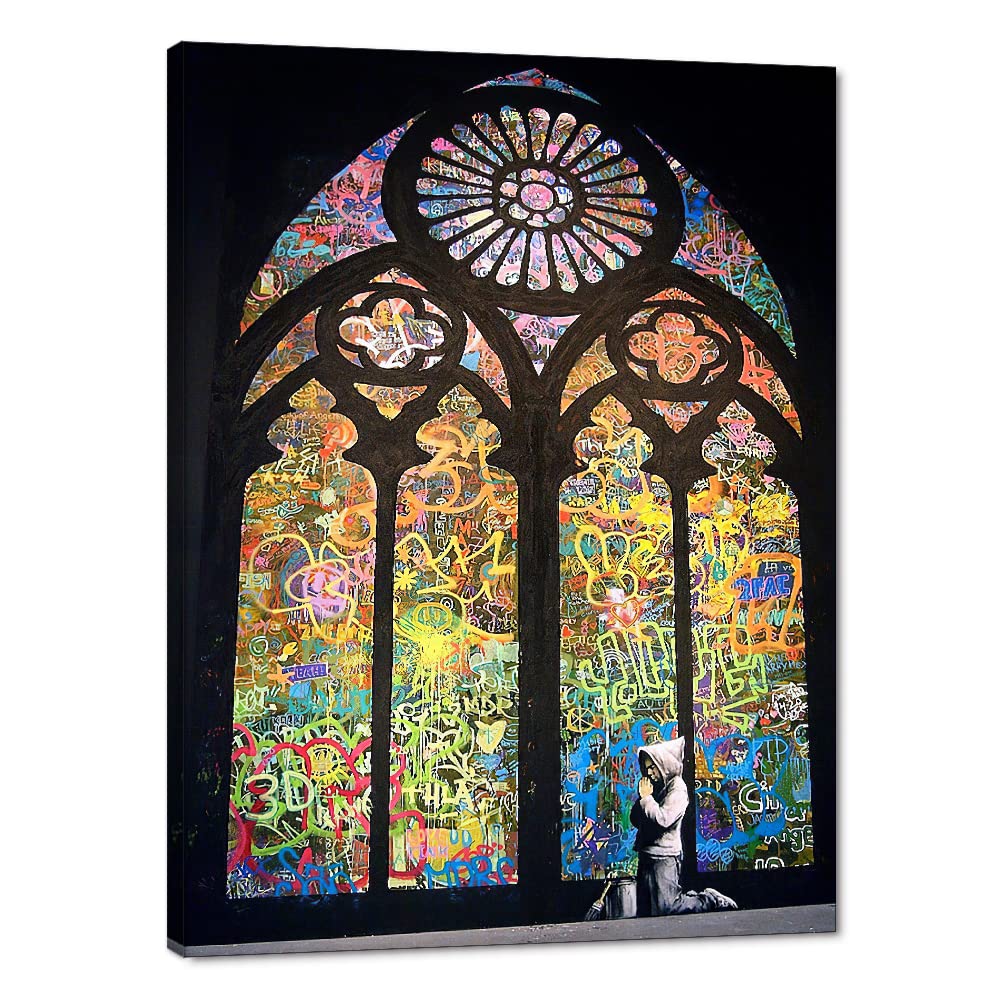 Banksy Wall Art Graffiti Street Giclee Canvas Paintings Poster and Prints Kid Wall Pictures girl Figure Street Picture Artwork Modern Framed Art for Home Wall Decor 24”Wx36”H