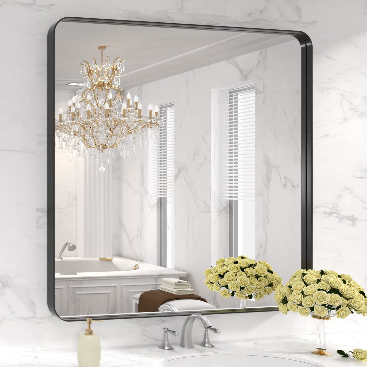 LOAAO 20X16 Inch Black Bathroom Mirror Metal Framed