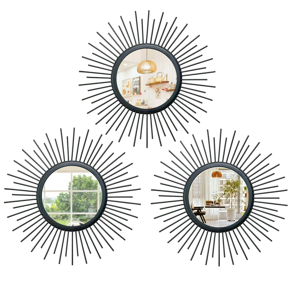 3 Set Sunburst Round Mirrors for Wall Decor Bedroom Bathroom