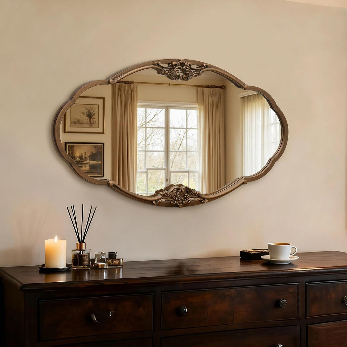 Besdomus Vintage Gold Wall Mirror: 33"x19.5" Medium Antique Oval Mirror