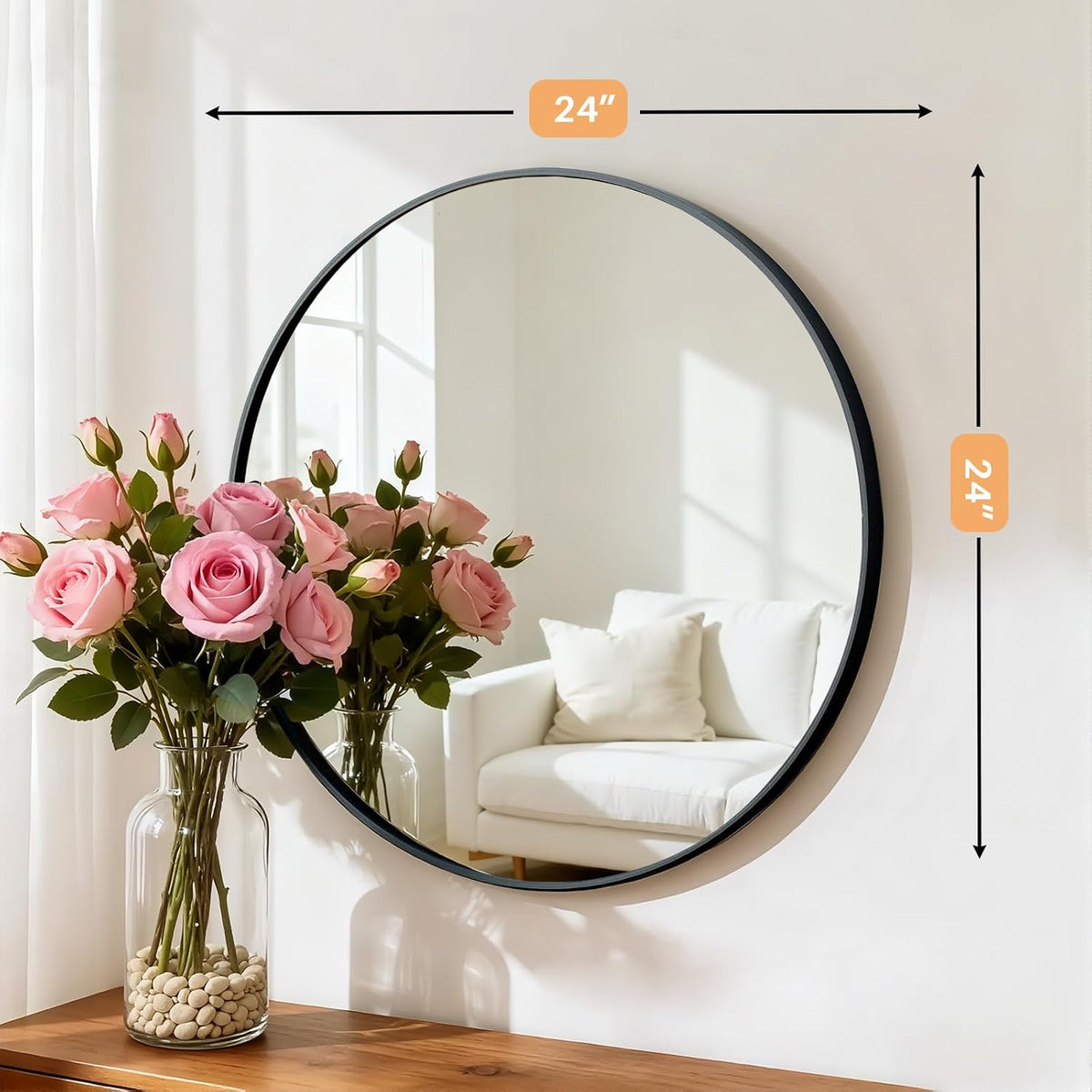 Bathroom Mirror for Wall, 24 Inch Round Mirrors