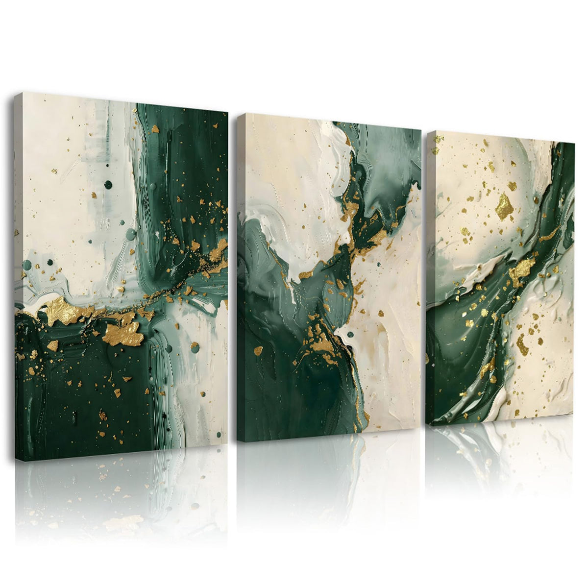 Sage Green Wall Art Set of 3,Abstract Green Wall Decor Living Room,Minimalist Modern Framed Wall Art Marble Line Beige Gold Green Canvas Artwork Paintings,Boho Room Decor,Bedroom Bathroom Office Artwork,12"x16"