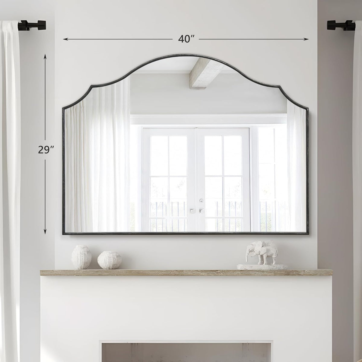 Besdomus Black Scalloped Wall Mirror: 40"x29" Large Wooden Bathroom Mirror