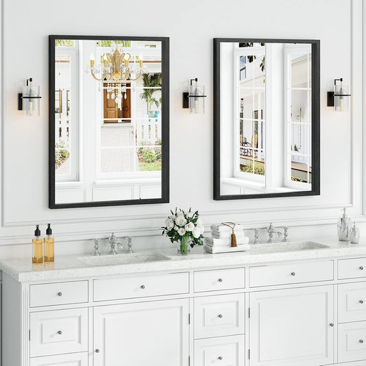 Syndra Black Wood Frame Bathroom Mirror, 30''x40'' Modern Vanity Mirror for Wall, Waterproof Slim Deep Frame, Rectangular HD Tempered Glass Mirror for Living Room, Bedroom, Entryway, Rustic, Farmhouse