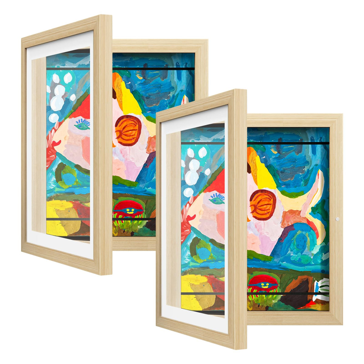 2 Pack Kids Art Frame, Kids Artwork Frames Changeable 8 x10.5 with Mat and 9 x12 Without Mat, Black Front Opening Children Picture Storage Frame for Wall Holds 50Pcs Crafts, Drawing, Art Projects