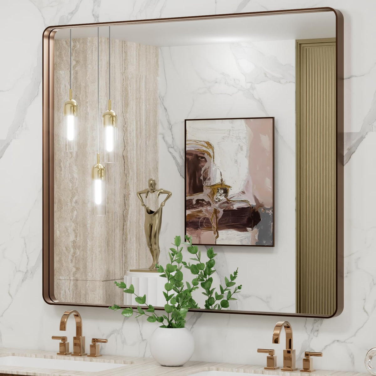 LOAAO 20X16 Inch Black Bathroom Mirror Metal Framed