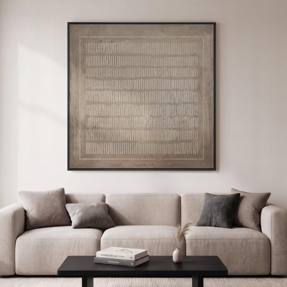 Framed Neutral Organic Abstract Canvas Wall Art for Dining Room, 30x30 Inch