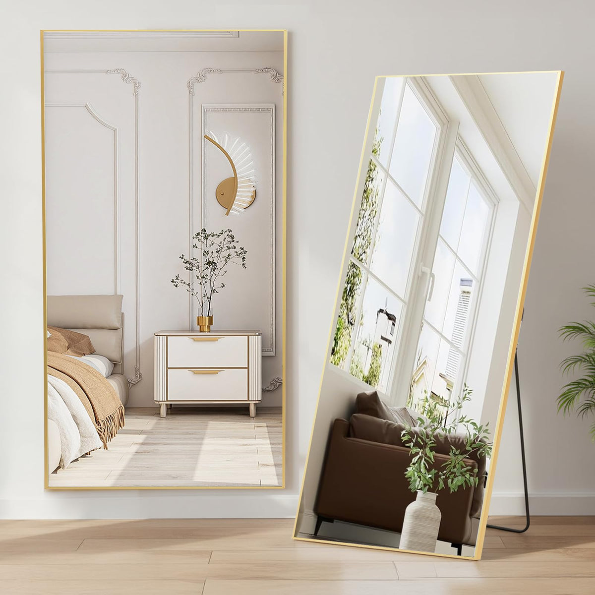 DUMOS 47"x14" Full Length Door Mirror, Full Body Mirror, Black