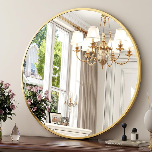 XRAMFY 30 Inch Round Mirror-Gold Circle Mirrors for Bathroom, Entryway