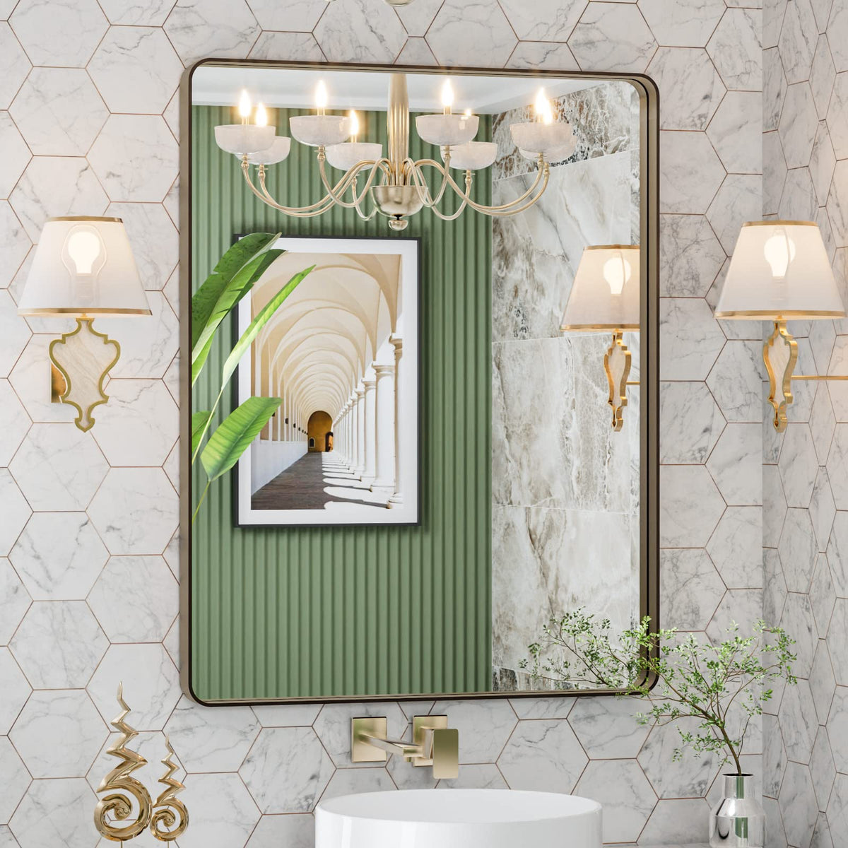 LOAAO 20X16 Inch Black Bathroom Mirror Metal Framed