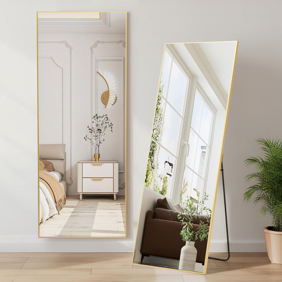 DUMOS 47"x14" Full Length Door Mirror, Full Body Mirror, Black