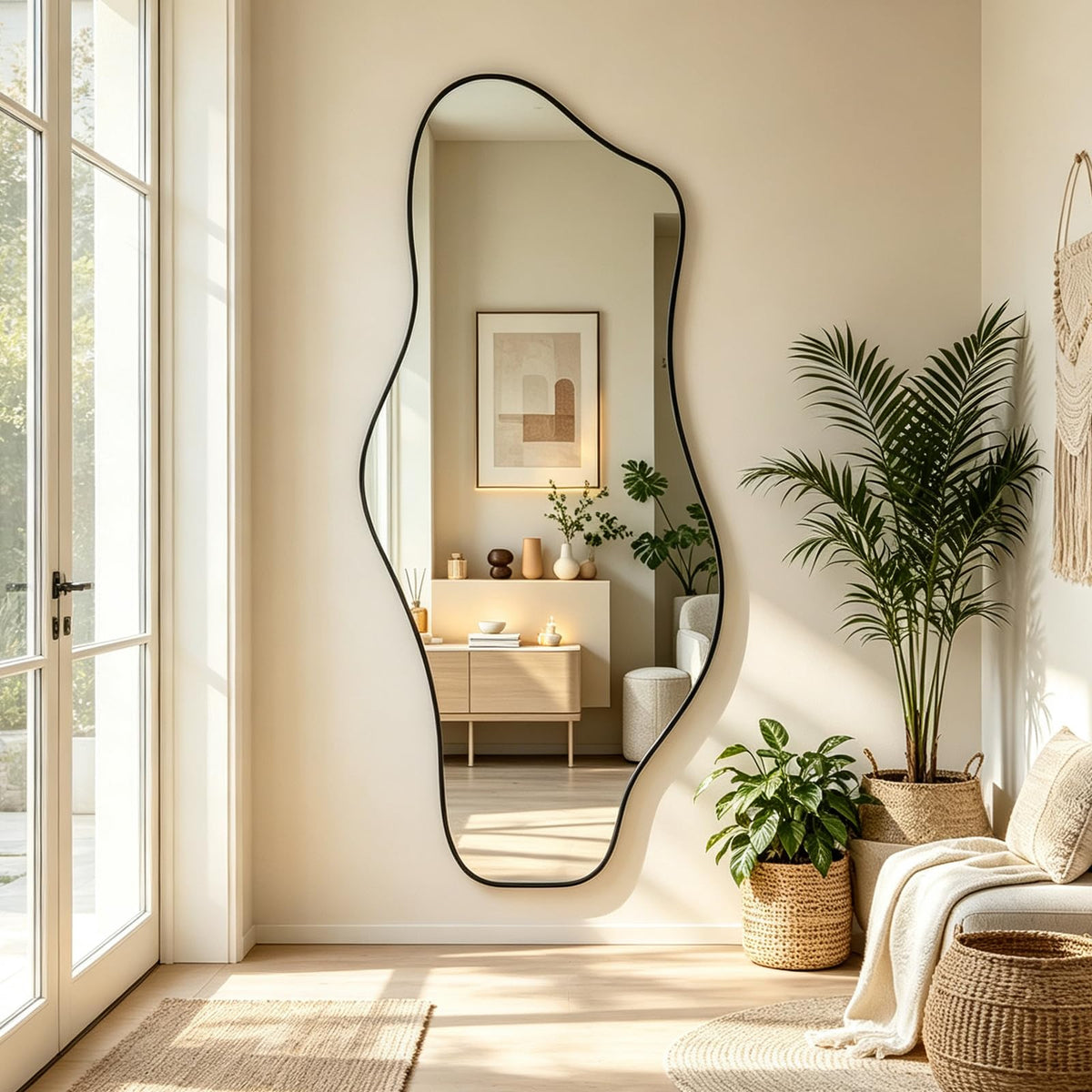 67"x31" Irregular Full Length Mirror, Abstract Frameless Mirror