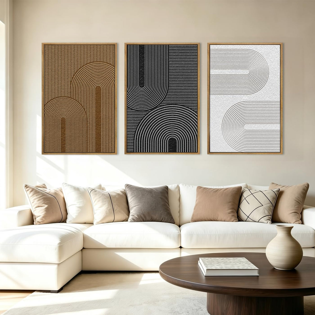 BINCUE Neutral Abstract Wall Art Beige Large Wall Decor Boho Mid Century Modern Artwork Art Print for Living Room Bedroom Office 24"x36" Set of 3 Gift