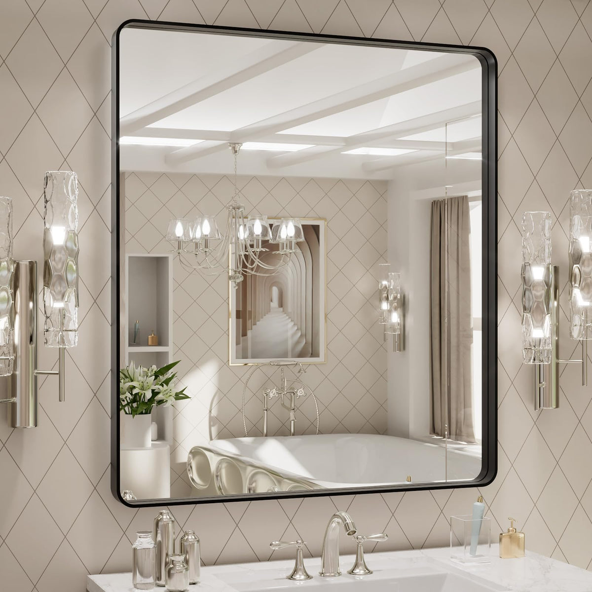 LOAAO 20X16 Inch Black Bathroom Mirror Metal Framed