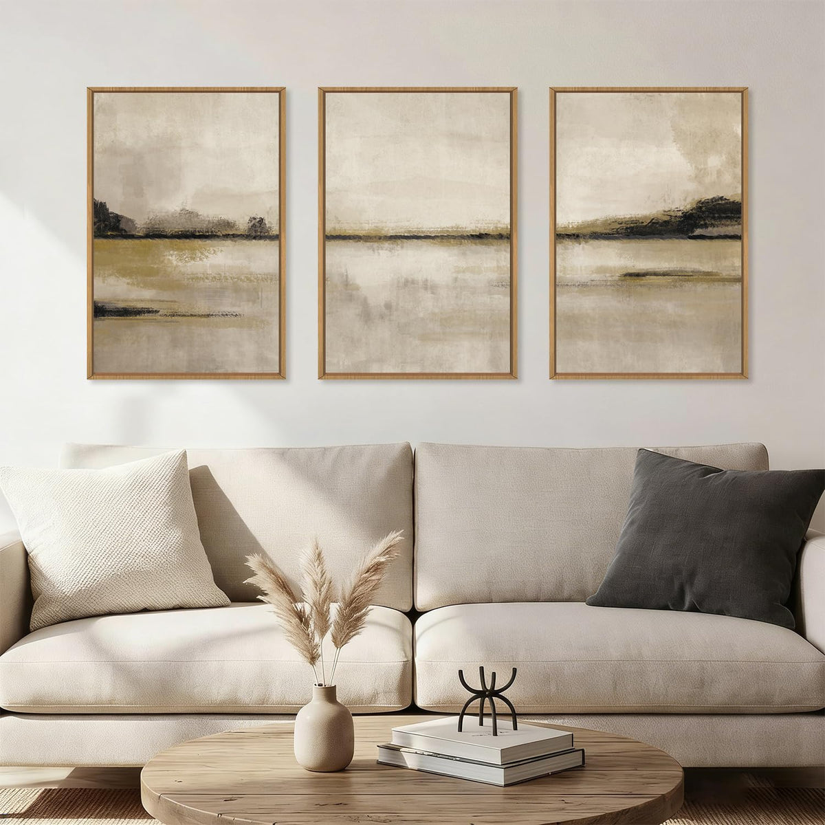 KAIRNE Neutral Abstrcat Landscape Framed Canvas Wall Art Set-40"x20"x1