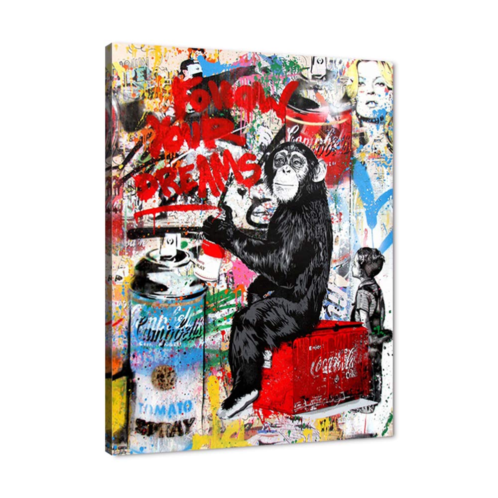 Banksy Wall Art Graffiti Street Giclee Canvas Paintings Poster and Prints Kid Wall Pictures girl Figure Street Picture Artwork Modern Framed Art for Home Wall Decor 24”Wx36”H