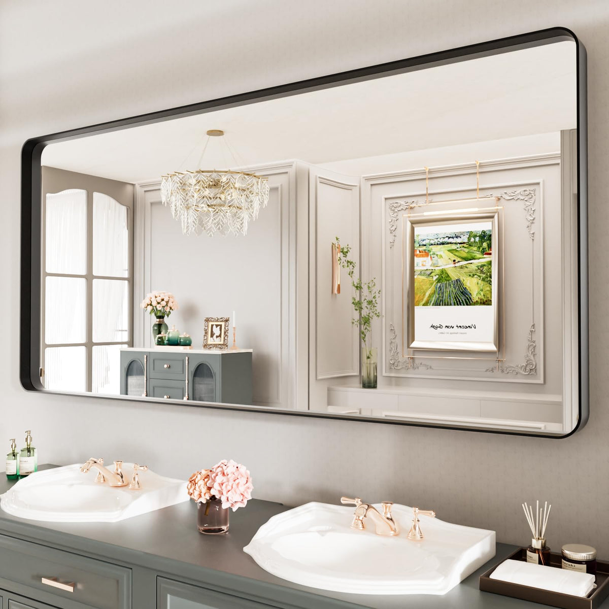 LOAAO 20X16 Inch Black Bathroom Mirror Metal Framed