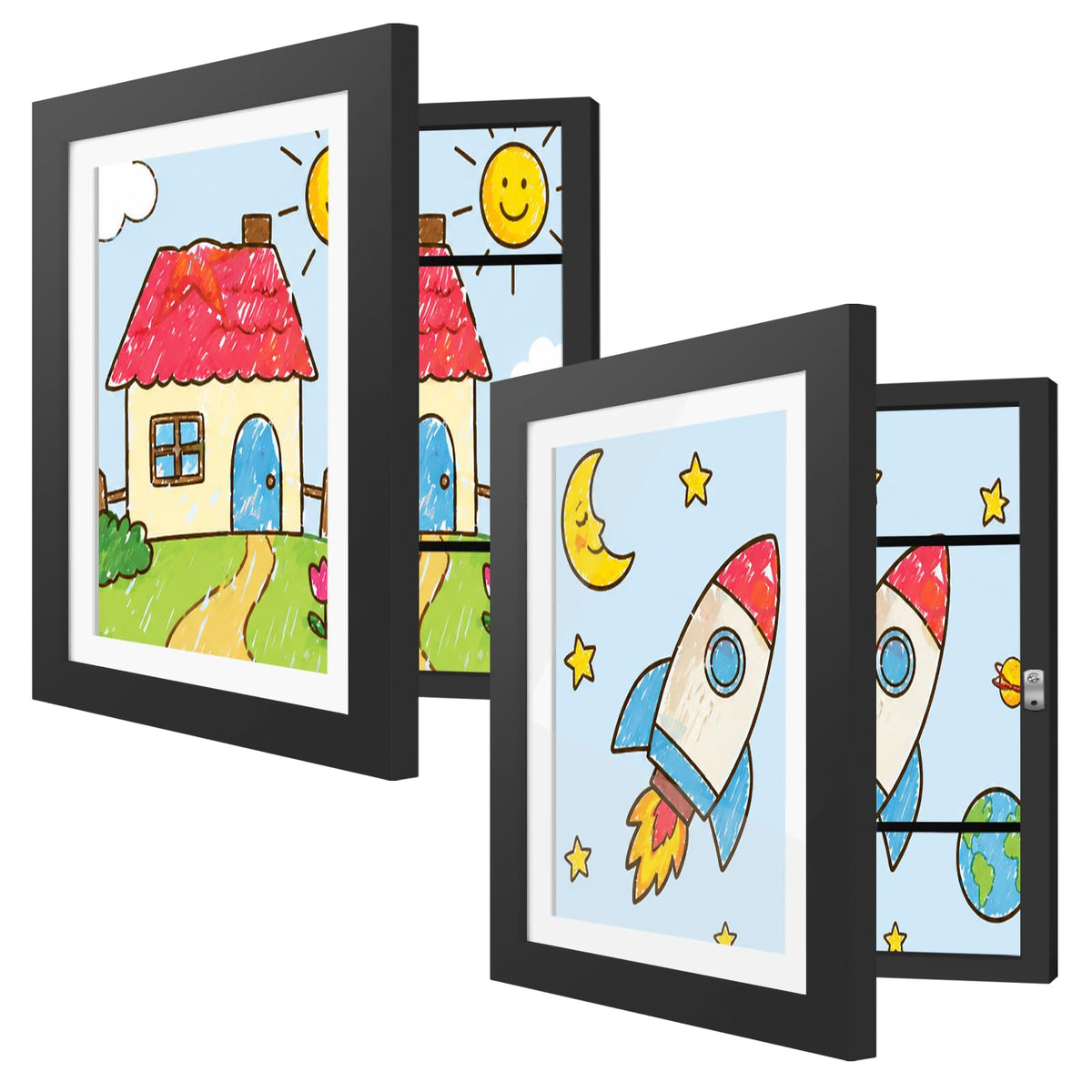4 Pack Kids Artwork Frames Changeable 8.5 x 11 Inch Children Art Projects Kids Art Frames Front Opening Picture Display Frame, Black