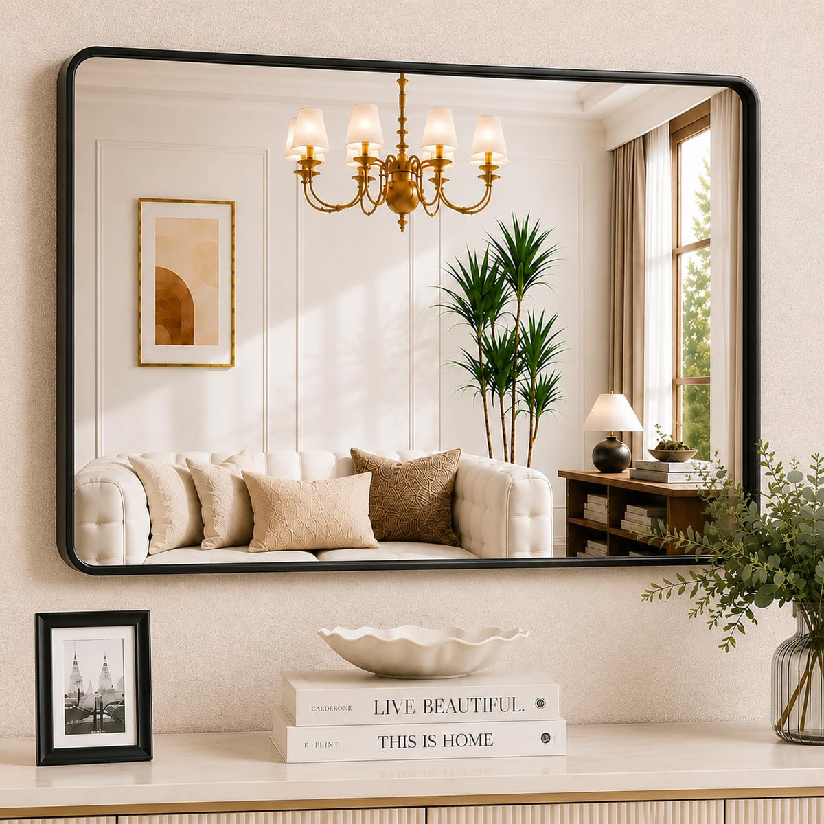 JISOSO 22x30 Inch Black Bathroom Mirror Metal Framed