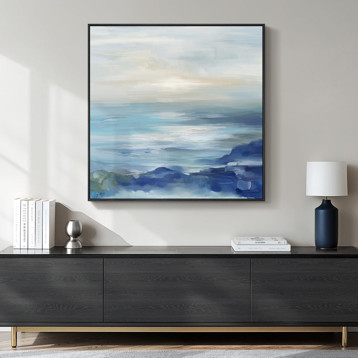Framed Neutral Organic Abstract Canvas Wall Art for Dining Room, 30x30 Inch