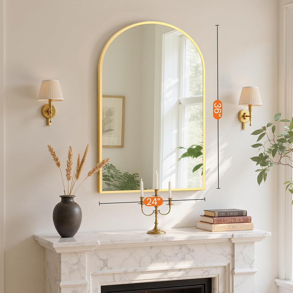 Sweetcrispy 24"x 36" Arched Gold Bathroom Mirrors for Wall