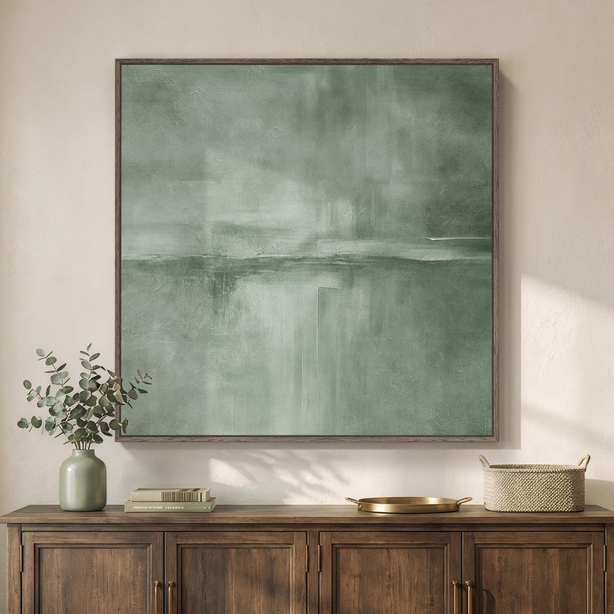 Framed Neutral Brown Abstract Canvas Wall Art for Living Room, 30x30 In