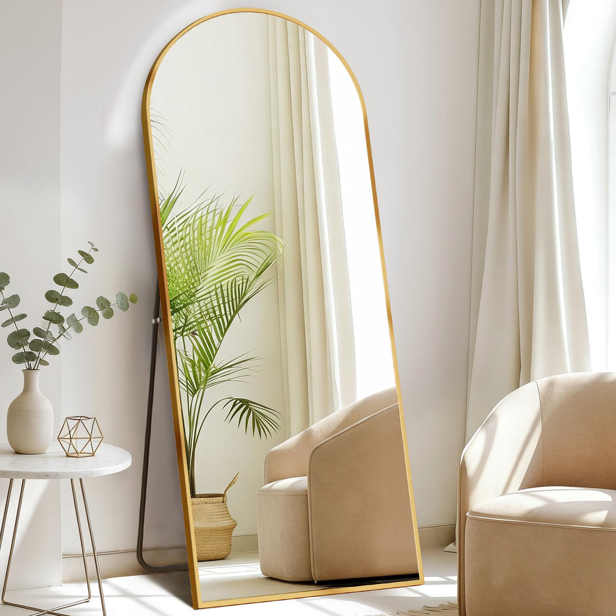 DUMOS 64"x21" Arched Full Length Floor Mirror, Full Body Mirror, Gold