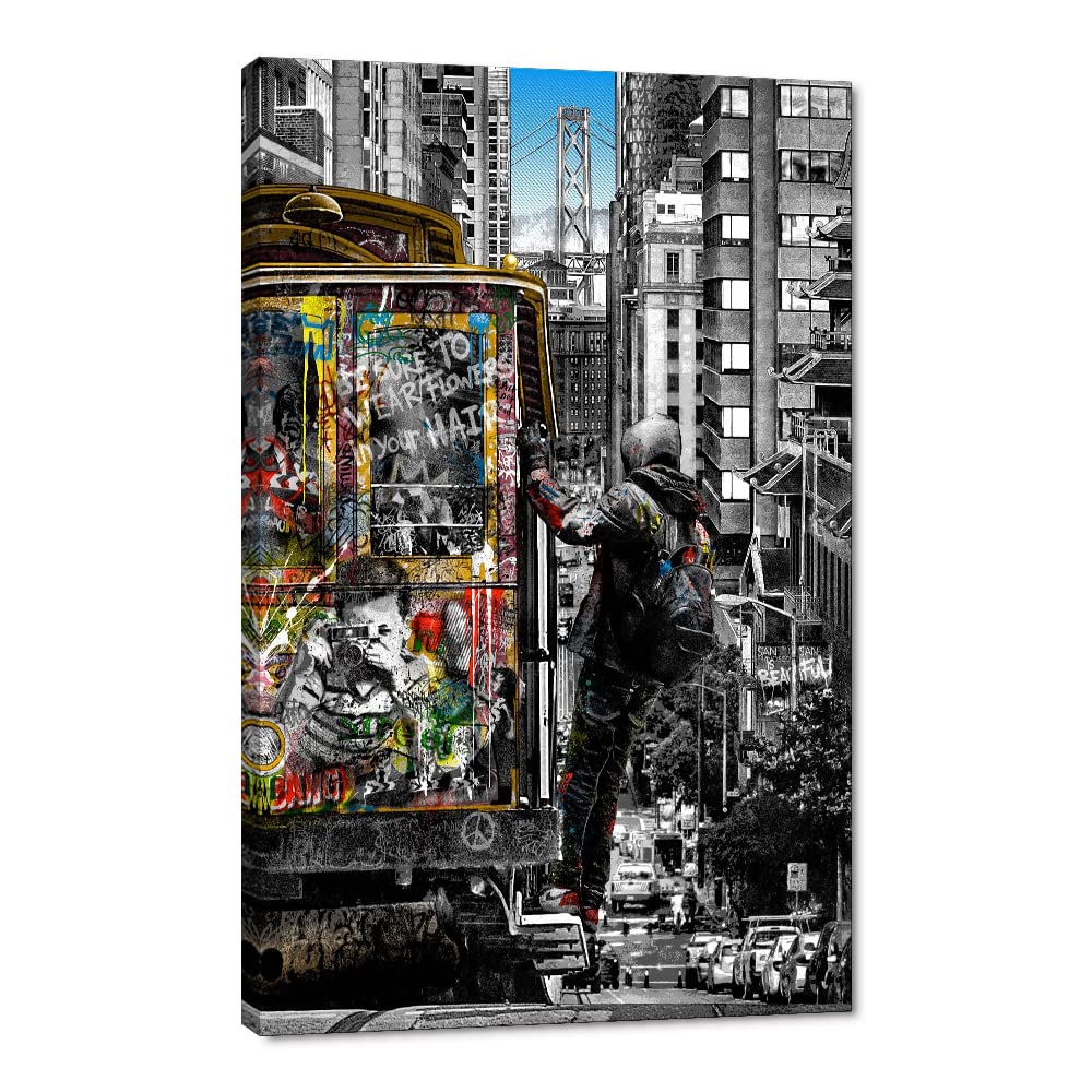 Banksy Wall Art Graffiti Street Giclee Canvas Paintings Poster and Prints Kid Wall Pictures girl Figure Street Picture Artwork Modern Framed Art for Home Wall Decor 24”Wx36”H