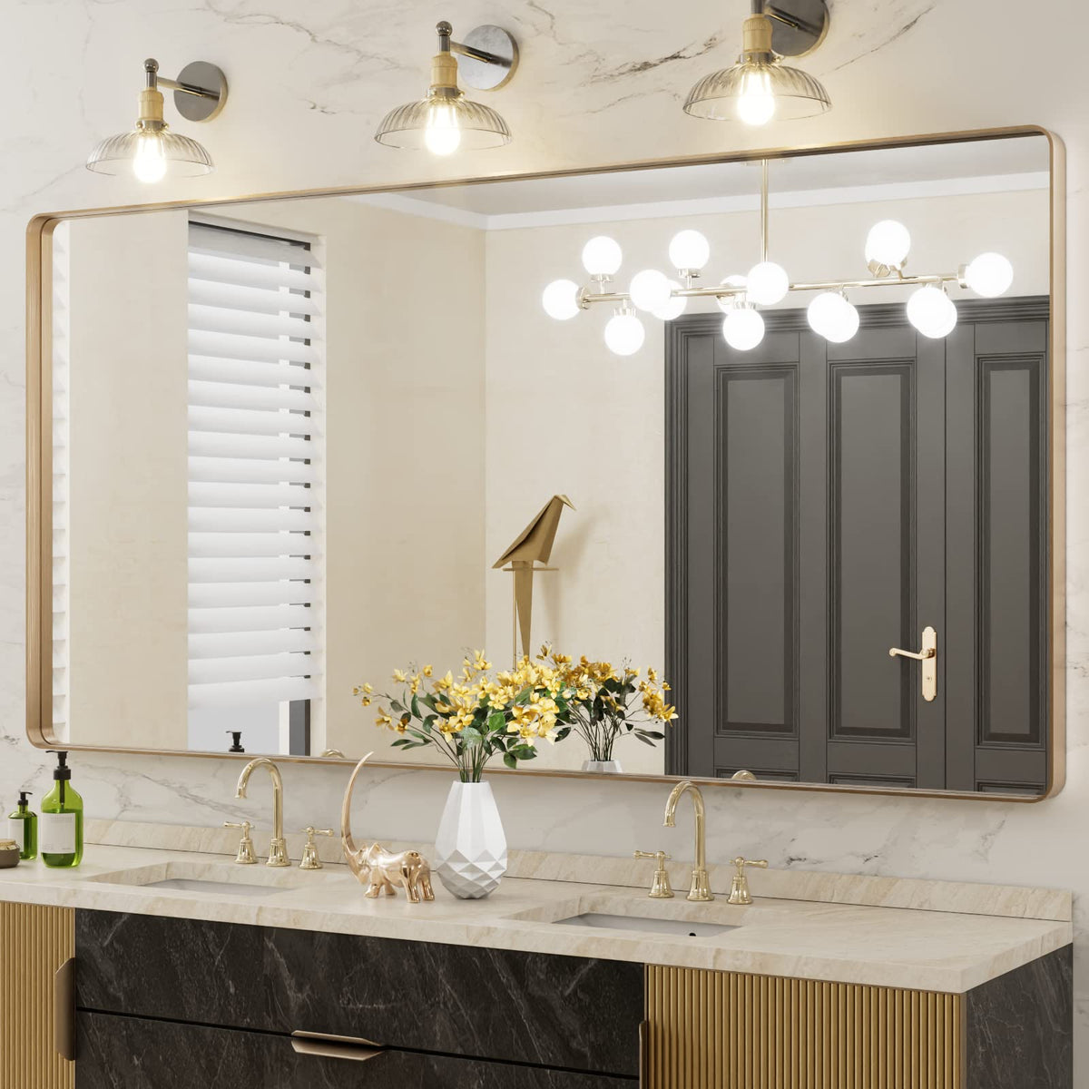 LOAAO 20X16 Inch Black Bathroom Mirror Metal Framed