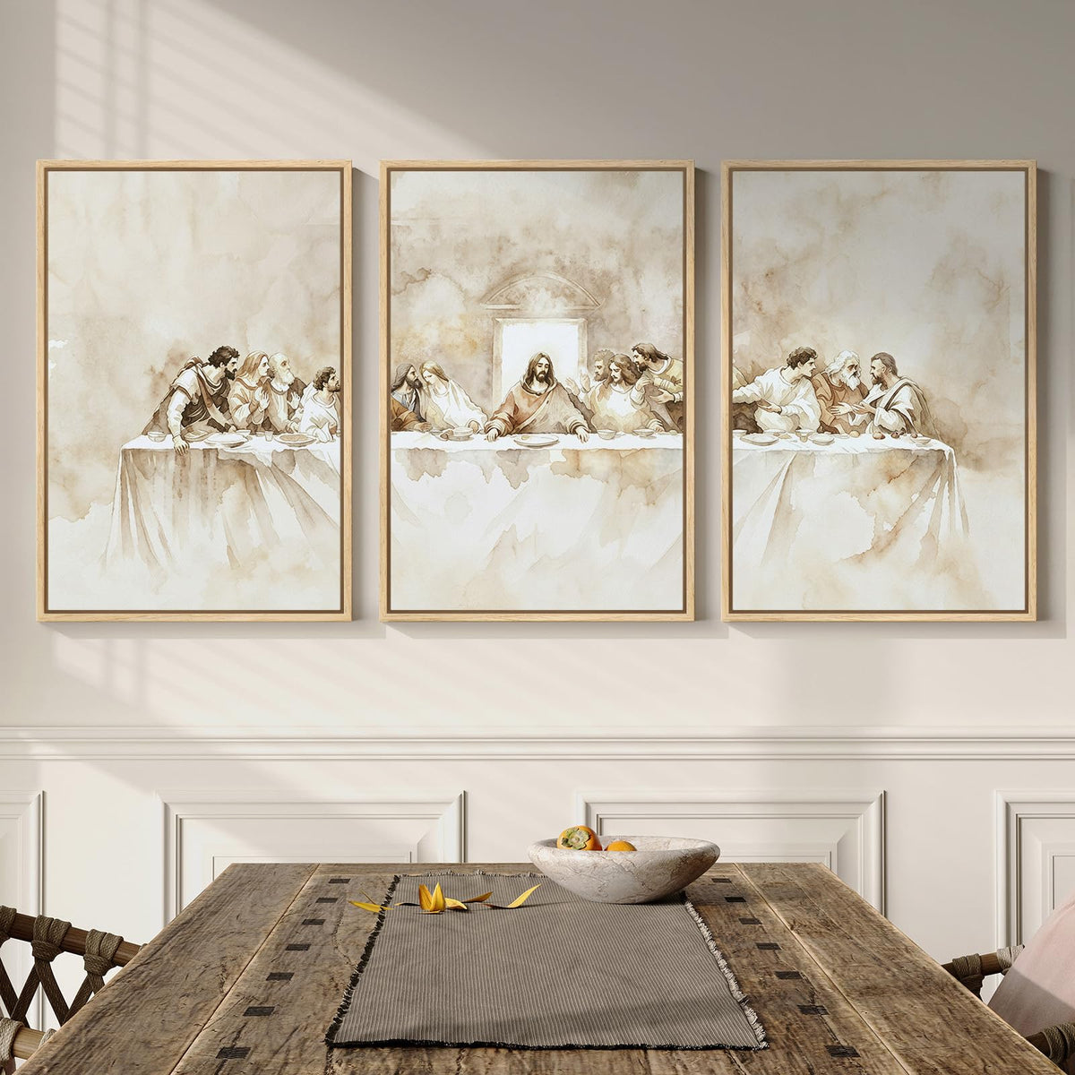 Framed Neutral Christian Jesus Canvas Wall Art for Living Room, 3 Piece
